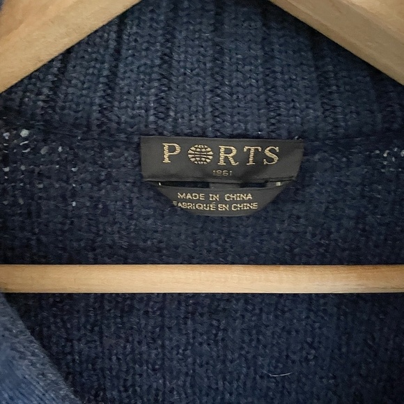 Ports 1961 Women’s Sweater Knit Cardigan Full Zip merino wool Bell sleeve Navy S - Picture 5 of 11
